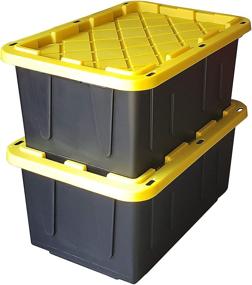 img 3 attached to 📦 Homz Tough Durabilt Tote Box 27 Gallon Stackable Black/Yellow 2 Pack: A Durable Storage Solution for Home and Office Organization!