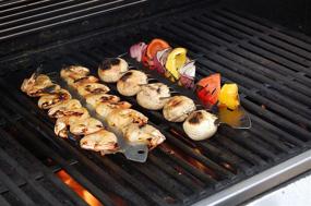 img 1 attached to Proud Grill Slide & Serve BBQ Skewers - Stainless Steel Reusable Barbecue Skewers, 🔥 Ideal for Grilling Shish Kabobs, Beef, Pork, Chicken, Vegetable, and Shrimp Kabobs - Set of 2