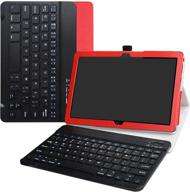 🔴 premium liushan red wireless keyboard case for mediapad t5 10-inch android tablet - detachable keyboard & pu leather stand logo