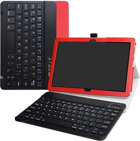 img 4 attached to 🔴 Premium LiuShan Red Wireless Keyboard Case for MediaPad T5 10-Inch Android Tablet - Detachable Keyboard & PU Leather Stand