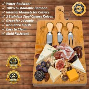 img 1 attached to 🧀 16x8 Bamboo Cheese Board and Knife Set with Magnetic Cutlery Storage - Charcuterie Board Set, Cheese Serving Platter, Wood Serving Tray with Handle - Perfect for Birthday, Anniversary, Housewarming Gift