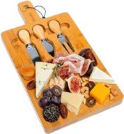 🧀 16x8 bamboo cheese board and knife set with magnetic cutlery storage - charcuterie board set, cheese serving platter, wood serving tray with handle - perfect for birthday, anniversary, housewarming gift logo