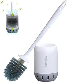 img 4 attached to 🚽 Toilet Bowl Brush and Holder Set - Long Handle, Hideaway Compact Design - Durable Scrubbing Bristles for Deep Bathroom Cleaning (Flooring, White) by WORTHBUY