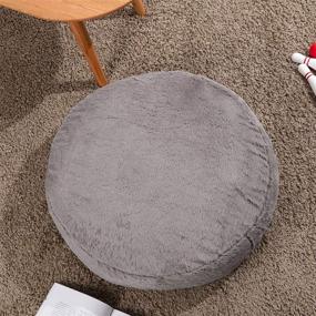 img 2 attached to 🪑 HIGOGOGO Round Faux Fur Floor Cushion - Fluffy Floor Pillow Pouf with Removable Cover - 8" Thickness - Soft Shaggy Meditation Cushion for Living Room Bedroom Sofa - Grey Color - 24"x24" Size