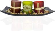 🕯️ enhance your space with the urban deco candle holders decorative tray set of 3 - vintage glass candles, black holder tray, and rocks for a stunning wedding, living room, or farmhouse table centerpiece логотип