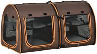 pawhut 39-inch portable soft-sided pet cat carrier with divider, dual compartments, plush cushions, and storage bag - brown logo