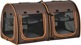 img 4 attached to PawHut 39-inch Portable Soft-Sided Pet Cat Carrier with Divider, Dual Compartments, Plush Cushions, and Storage Bag - Brown