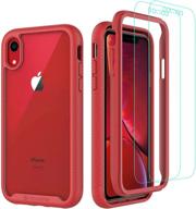 📱 cellever iphone xr case - clear full body protective cover, heavy duty anti-slip transparent case, designed for iphone xr 6.1 inch - red (includes 2x glass screen protector) logo