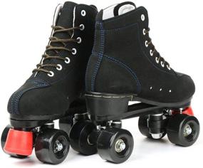 img 3 attached to 🛼 High-Top PU Leather Roller Skates for Women Men - Adjustable Four-Wheel Shoes for Beginners and Professionals, Ideal for Indoor and Outdoor Activities - Unisex Design