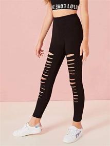 img 1 attached to Romwe Girl's Geo Print Mesh High Waist Leggings: Stylish Skinny Yoga Pants for Running and Jogging