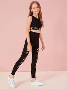 img 2 attached to Romwe Girl's Geo Print Mesh High Waist Leggings: Stylish Skinny Yoga Pants for Running and Jogging