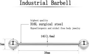 img 2 attached to 📿 GAGABODY 14G Surgical Steel Industrial Barbell: Premium Body Piercing Jewelry for Women & Men - 1 1/2 Inch (38mm) Bar Length