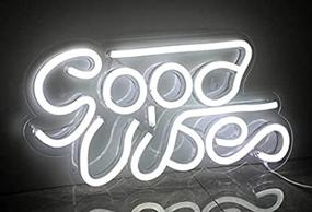 img 2 attached to 🌟 Neon Sign for Bedroom Wall Decor - Good Vibes, White LED Lights with USB & Acrylic Board, Room Lamp Beer for Bar Hotel Party Restaurant Game Room Christmas Valentine's Day Birthday Art Decoration (13x7 Inch)