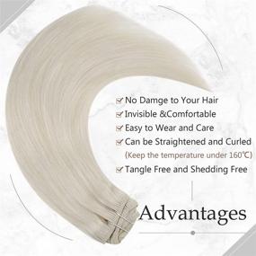 img 2 attached to 💇 Easyouth Real Hair Extensions: 14 Inch Platinum Blonde Clip-in Human Hair Extensions for Double Weft Thick Fine Hair - Remy Hair, 70g