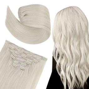 img 4 attached to 💇 Easyouth Real Hair Extensions: 14 Inch Platinum Blonde Clip-in Human Hair Extensions for Double Weft Thick Fine Hair - Remy Hair, 70g