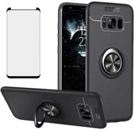 📱 asuwish samsung galaxy s8 plus case with tempered glass screen protector – cell phone cover with ring holder stand and kickstand for galaxy s8+ sm-g955u edge (black) logo