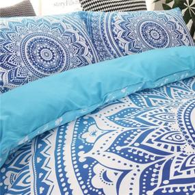 img 3 attached to 🌸 ZHH Mandala Flower Duvet Cover Set: Luxurious Microfiber Bedding with Hidden Zipper (Blue, Full Size)
