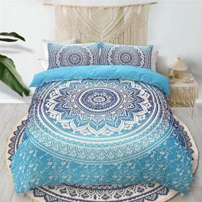 img 4 attached to 🌸 ZHH Mandala Flower Duvet Cover Set: Luxurious Microfiber Bedding with Hidden Zipper (Blue, Full Size)