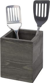 img 1 attached to 🍴 MyGift Rustic Vintage Gray Wood Crock Utensil Holder: Organize Kitchen Essentials Efficiently with this Square Caddy!