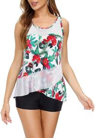 img 4 attached to 👙 Kate Kasin Women's Floral Tankini Swimsuit with Tummy Control Boyshorts - 2 Piece Athletic Modest Bathing Suit