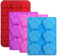 🍫 set of 4 silicone candy chocolate molds, finegood puppy dog paw & bone shaped ice cube trays cookies baking pans for frozen dog treats soap bars - red, blue, purple, pink logo