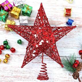 img 1 attached to 🎄 Sparkling Red URATOT Glittered Christmas Tree Topper: 8-inch Metal Treetop Star for Festive Home Decoration