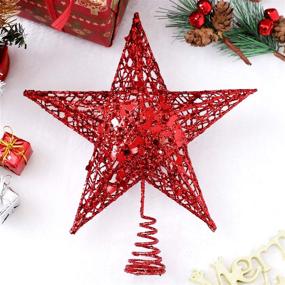 img 2 attached to 🎄 Sparkling Red URATOT Glittered Christmas Tree Topper: 8-inch Metal Treetop Star for Festive Home Decoration