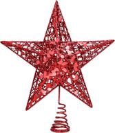 🎄 sparkling red uratot glittered christmas tree topper: 8-inch metal treetop star for festive home decoration logo