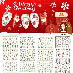 img 4 attached to 🎄 Festive Christmas Nail Stickers: 3D Metal Design Self-adhesive Decals for Snowflakes, Snowmen, Santa, and Xmas Tree Nail Art – DIY Decoration (12 Sheets)