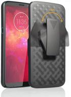 📱 rome tech holster case for moto z3 / z3 play - slim heavy duty shell holster combo - rugged phone cover with belt clip and kickstand - compatible with motorola z3 - black logo