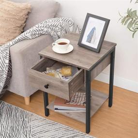 img 1 attached to 🔲 HOOBRO 2-Tier Nightstand: Stylish Industrial Side Table with Drawer and Storage Shelf, Easy Assembly - Greige and Black Accent Table, Metal Frame, Wood Base - BG40BZ01