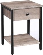 🔲 hoobro 2-tier nightstand: stylish industrial side table with drawer and storage shelf, easy assembly - greige and black accent table, metal frame, wood base - bg40bz01 logo