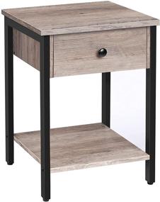 img 4 attached to 🔲 HOOBRO 2-Tier Nightstand: Stylish Industrial Side Table with Drawer and Storage Shelf, Easy Assembly - Greige and Black Accent Table, Metal Frame, Wood Base - BG40BZ01