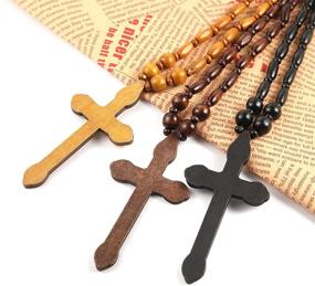 img 1 attached to 📿 HZMAN Large Cross Pendant Prayer Beads Rosary Necklace Set - Natural Walnut Wooden with Black, Brown, and Tan Religion