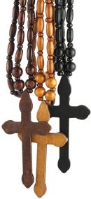 img 2 attached to 📿 HZMAN Large Cross Pendant Prayer Beads Rosary Necklace Set - Natural Walnut Wooden with Black, Brown, and Tan Religion