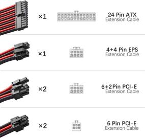 img 3 attached to Набор удлиненных кабелей для блока питания черно-красного цвета с оплёткой, длиной 30 см, 24-контактный 8-контактный 6-контактный 4+4-контактный для блока питания ATX.