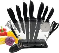 🔪 savvy lifestyle 17-piece kitchen knife set with acrylic stand - stainless steel cutlery, steak knives, peeler, scissors, sharpener, pizza cutter wheel logo