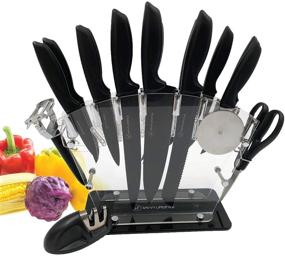 img 4 attached to 🔪 Savvy Lifestyle 17-Piece Kitchen Knife Set with Acrylic Stand - Stainless Steel Cutlery, Steak Knives, Peeler, Scissors, Sharpener, Pizza Cutter Wheel