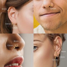 img 1 attached to 💍 Gold Plated Hoop Earrings and Nose Ring Set - Hypoallergenic, 3 Pairs for Women, Men, and Teens, 14K Gold Cartilage Earrings 12mm