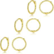 💍 gold plated hoop earrings and nose ring set - hypoallergenic, 3 pairs for women, men, and teens, 14k gold cartilage earrings 12mm logo