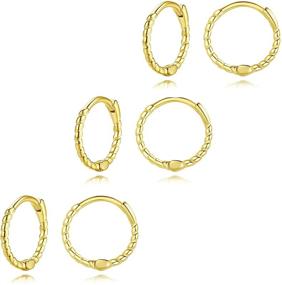 img 4 attached to 💍 Gold Plated Hoop Earrings and Nose Ring Set - Hypoallergenic, 3 Pairs for Women, Men, and Teens, 14K Gold Cartilage Earrings 12mm