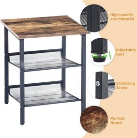 img 2 attached to 🛏️ 3-Tier Shelves Ting Interior Night Stands & End Table - Perfect for Small Living Room and Bedroom Spaces. Stable Metal Frame, Industrial Design in Chestnut Brown - Ideal Bedside Tables!