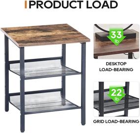 img 1 attached to 🛏️ 3-Tier Shelves Ting Interior Night Stands & End Table - Perfect for Small Living Room and Bedroom Spaces. Stable Metal Frame, Industrial Design in Chestnut Brown - Ideal Bedside Tables!