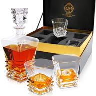 🥃 exquisite premium art deco whiskey decanter set: 27oz scotch decanter with glasses, genuine lead free crystal, stylish gift box - perfect for bourbon enthusiasts! logo