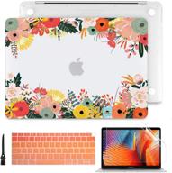 batianda macbook pro 13 inch case 2019 2018 2017 2016 release a2159 a1989/a1706/a1708 - matte clear see through 🌸 hard cover and keyboard skin with flower design - compatible with newest pro 13.3 inch w/without touch bar touch id logo