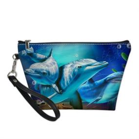 img 4 attached to 🐬 Dolphin Gifts for Women: WELLFLYHOM Blue Leather Waterproof Cosmetic Bag - Travel Toiletry Clutch Makeup Bag Purse Organizer with Zipper