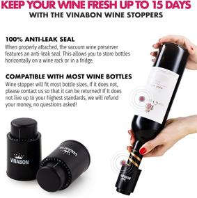 img 2 attached to VINABON Vacuum Wine Stopper Set of 2 - Extended Freshness and Flavor Protection for 15 Days. Enhanced Pump Design, Effortless One Button Operation, 100% Leak Proof Seal in Any Position. Includes WineGuide eBook