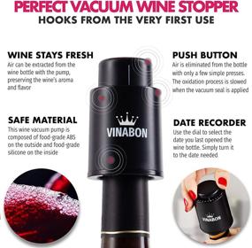 img 1 attached to VINABON Vacuum Wine Stopper Set of 2 - Extended Freshness and Flavor Protection for 15 Days. Enhanced Pump Design, Effortless One Button Operation, 100% Leak Proof Seal in Any Position. Includes WineGuide eBook