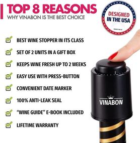 img 3 attached to VINABON Vacuum Wine Stopper Set of 2 - Extended Freshness and Flavor Protection for 15 Days. Enhanced Pump Design, Effortless One Button Operation, 100% Leak Proof Seal in Any Position. Includes WineGuide eBook