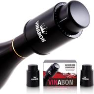 vinabon vacuum wine stopper set of 2 - extended freshness and flavor protection for 15 days. enhanced pump design, effortless one button operation, 100% leak proof seal in any position. includes wineguide ebook logo